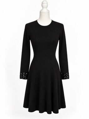 Jason Wu Black Long-Sleeve Sequin Cuff Fit-and-Flare Dress